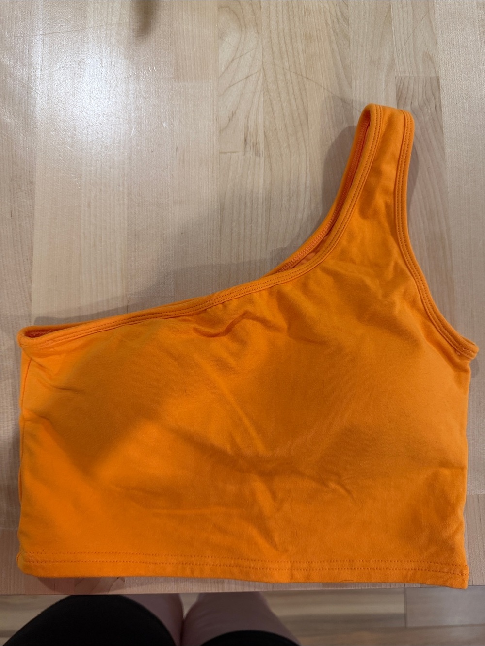 Klassy One-Shoulder Brami Orange Crop Tank Top with removable bra pads